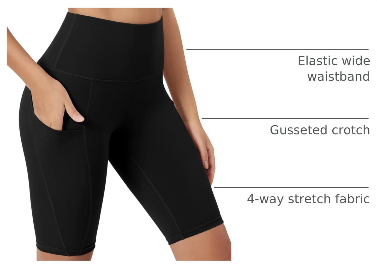 ODODOS 5" Tummy Control Biker Shorts for Women with Pockets High Waist Athletic Workout Yoga Shorts, Black, Medium