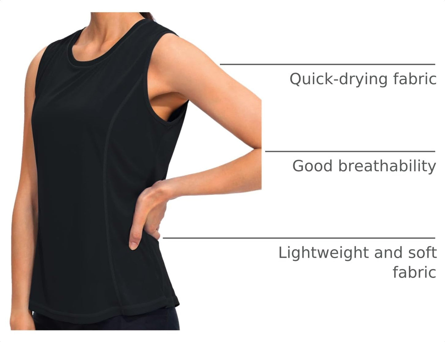 YYV Women's Workout Tank Tops Lightweight Sleeveless Shirts for Women Loose Fit Tops for Athletic Running Tennis Yoga (Black Large)