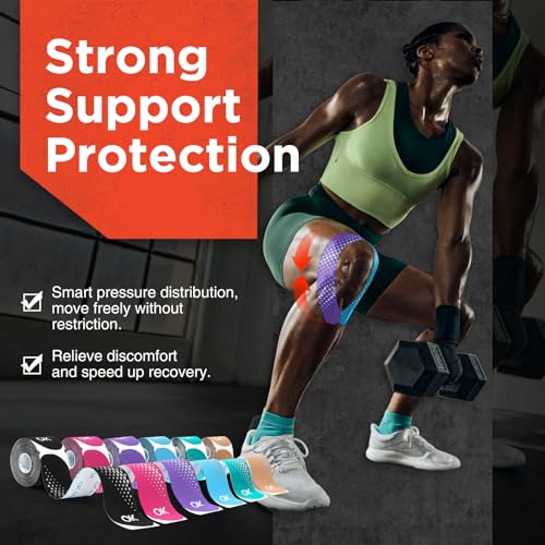 OK TAPE Synthetic Kinesiology Tape Precut Strips, Waterproof Kinesiology Athletic Tape for Joint & Muscle Support, Reflective and Durable Tape, 2in¡¿16.4ft Roll 20PCS | Pink