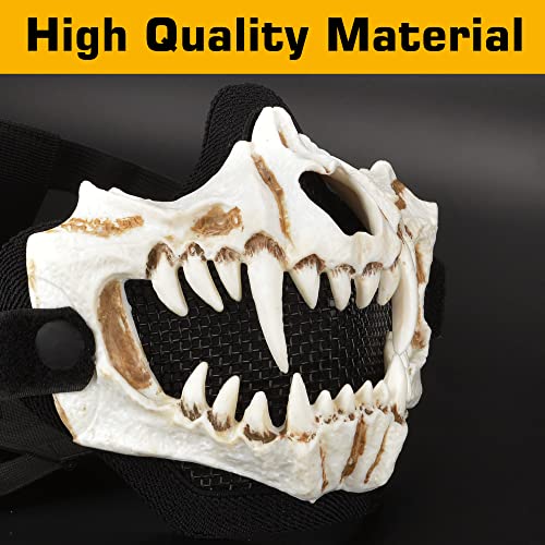 Guayma Airsoft Half Face Skull Masks Tactical Face Protection Mesh Mask for Halloween Cosplay Paintball CS Games,White