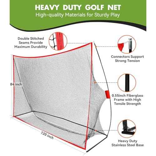 Golf Net: 10x7ft Heavy Duty Golf Practice Net for Indoor/Outdoor Training, Portable Golf Hitting Net with Carry Bag, Ideal Golf Training Aid for Golfers Backyard Driving Chipping Swing (Standard)