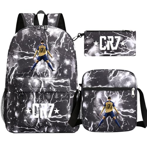 enttgo Cristiano Ronaldo Bookbag 3Pcs Set-Lightweight Casual Travel Daypack-Waterproof Backpack+Shoulder Bag+Mini Case Set