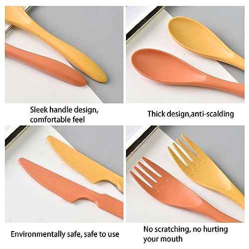 Knives Spoons and Forks Set, Wheat Straw Cutlery Set, Reusable Flatware Set for 5, Utensils for Party, Travel, Work, Picnic, Camping or Daily Use