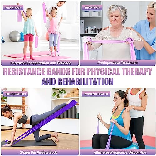 Resistance Bands for Physical Therapy Women, Extended 5.9FT Exercise Stretch Bands for Yoga, Pilates, Rehab, Fitness and Strength Training, Elastic Workout Bands with Training Poster(Purple)