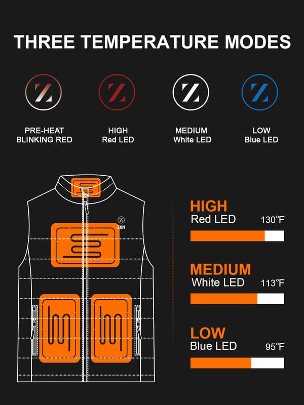 ZKN Heated Vest for Men with 14400mAh 7.4V Battery Pack Included, Lightweight Men's Heated Vest Rechargeable