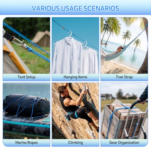 12 Pack Rope Rollers with Paracord Tensioner & Locking Buckle - Heavy Duty Tie Down for Camping, Boating & Outdoor Use