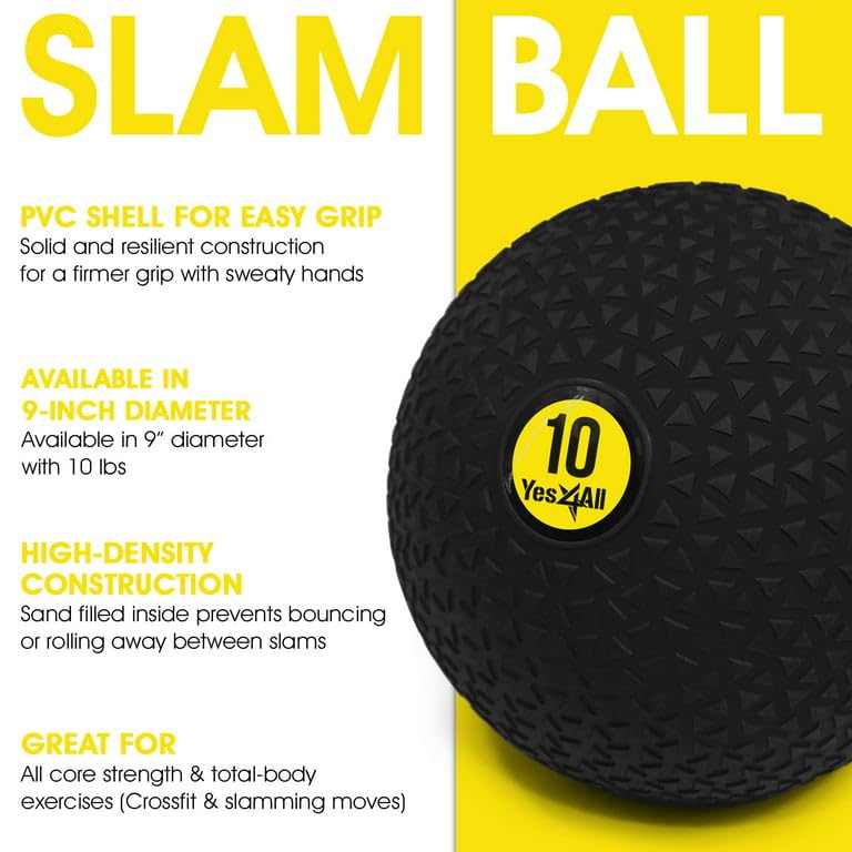 Yes4All Slam Ball, No-Bounce Ball for Exercise, Cross Training and Core Strength Workout 10lbs - Triangle Black