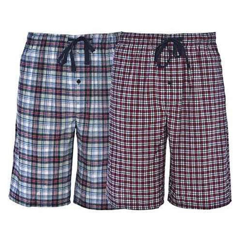 Hanes Mens 2-Pack Woven Stretch Pajama Short, Red Plaid Navy, Large