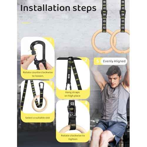 GHB Gymnastic Rings Wooden Gym Rings 1.25" Olympic Rings Adjustable Straps Pull Up Rings Sets for Workout Bodyweight Fitness Training