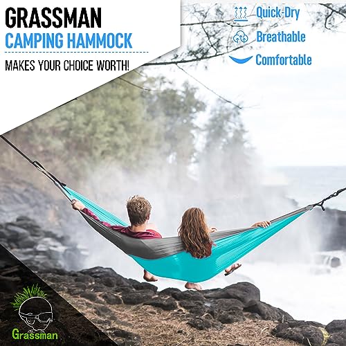 Camping Hammock Double & Single Portable Hammock with Tree Straps, Lightweight Nylon Parachute Hammocks Camping Accessories Gear for Indoor Outdoor Backpacking, Travel, Hiking, Beach