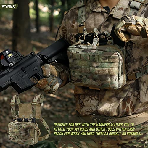 WYNEX Tactical Mag Admin Pouch, Molle Utility Tool Pouch Medical EMT Organizer with Triple Stacker Magazine Holder for M4 M16 Patch Included