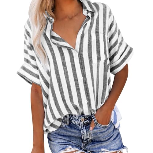 Today 2024 Deals of The Day Lightning Deals Today Prime Linen Shirts for Women Shirts for Women Button Shirts Short Sleeve Shirts for Women Blouses for Women Dressy Casual