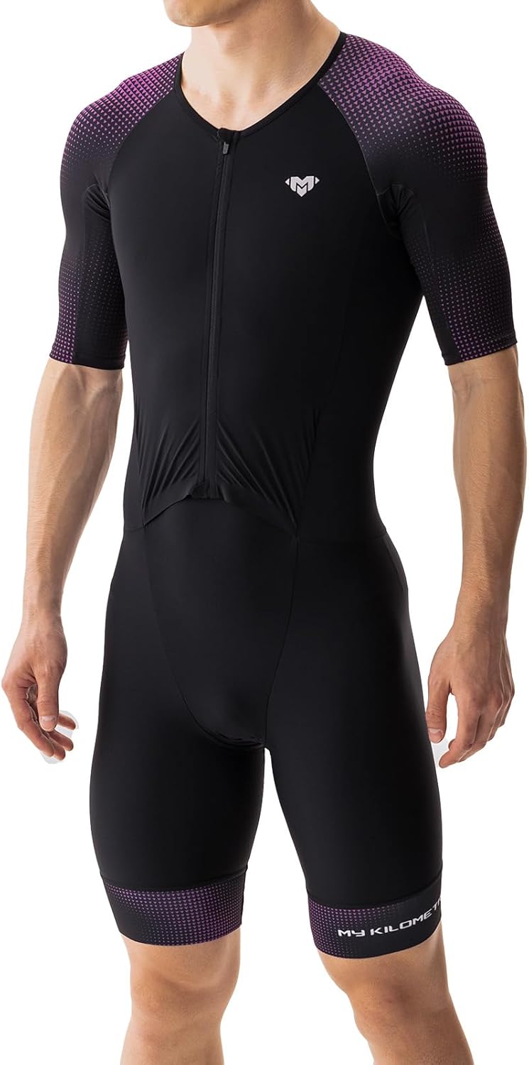 Men’s Triathlon Suit - Short Sleeve Racing Tri Suit | Quick Dry, Padded, Zipper Pocket