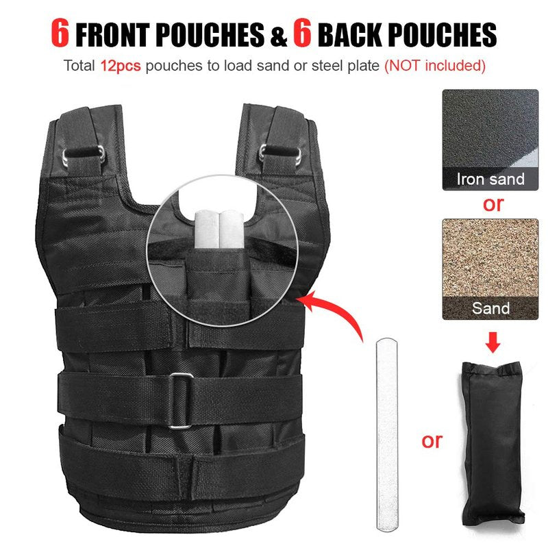 Weighted Vest,YIWENG Max Loading 50kg Adjustable Weighted Vest Weight Jacket Ox Exercise Weight Loading Cloth Strength Training (Empty), Black