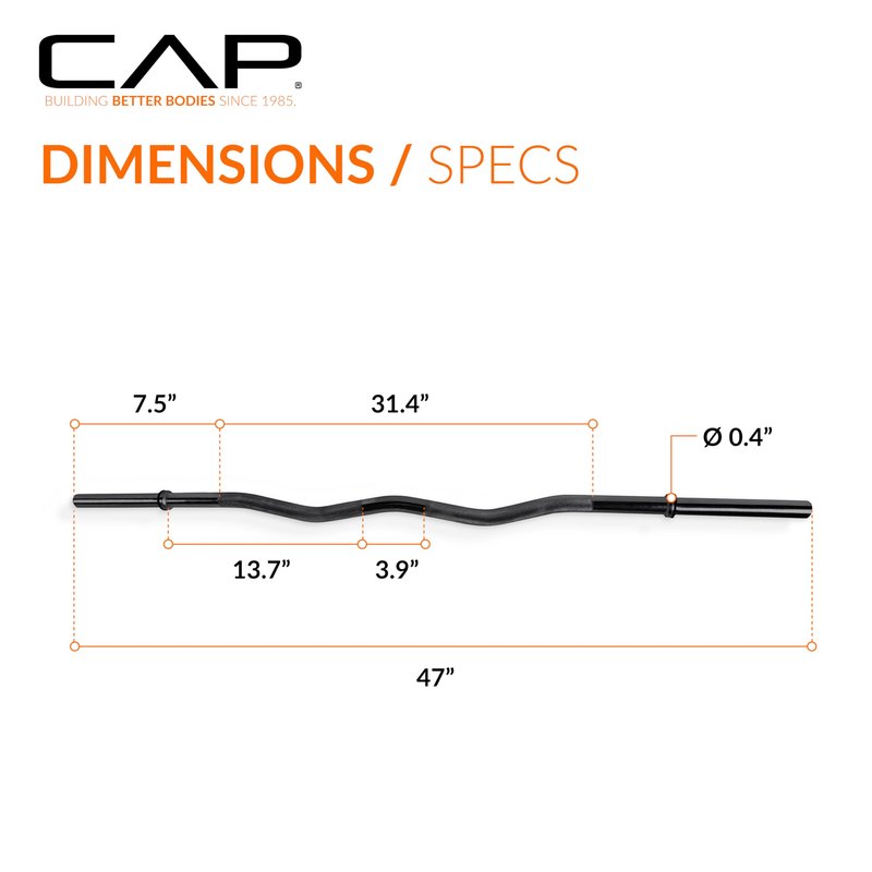 CAP Barbell 47-Inch Standard Solid E-Z Curl Bar, Chrome (RB-47), 46.53" L x 2" W X 1.34" H