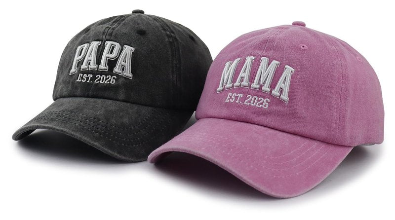Mama and Papa Hat for Women Men, 2026 New Mom and Dad Baseball Cap, Mothers Fathers Day Pregnancy Christmas Birthday Gifts for Mr Mrs Couples Parents