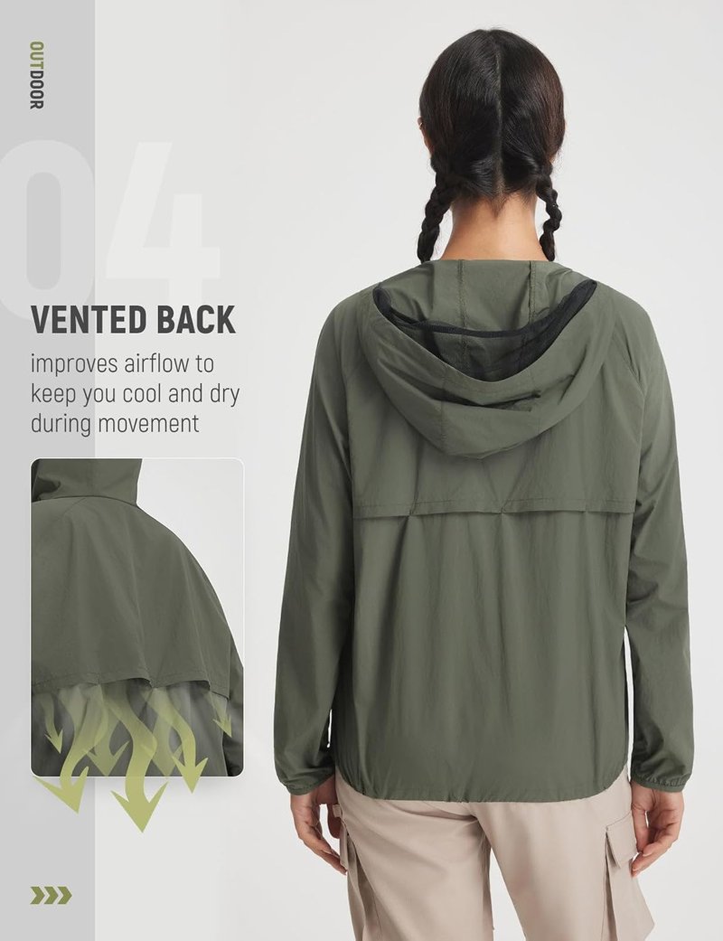 Baleaf Women's Lightweight Sun Jacket - UPF 50+ Long Sleeve Hiking Hoodie | 2 Pockets, Mosquito Protection