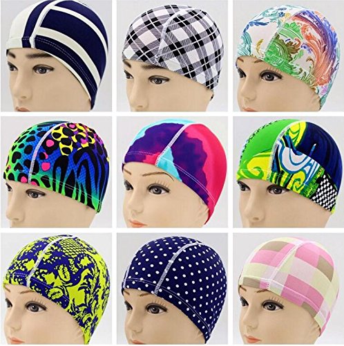 Yusylvia Multicolor Swimming Caps, Fashion Motif Pattern Swim Hat Bath Cap, for Adult Older Boys and Girls,Pack of 5 Pieces (Random Style) (Flower Color)