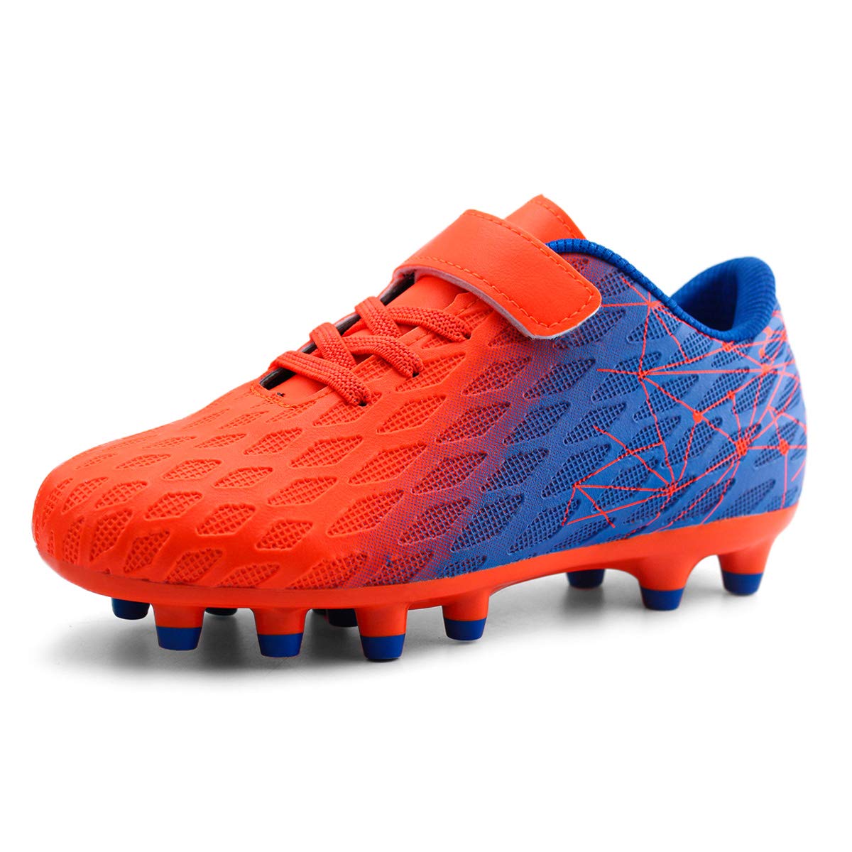 brooman Kids Firm Ground Soccer Cleats Boys Girls Athletic Outdoor Football Shoes(3.5,Orange Blue)