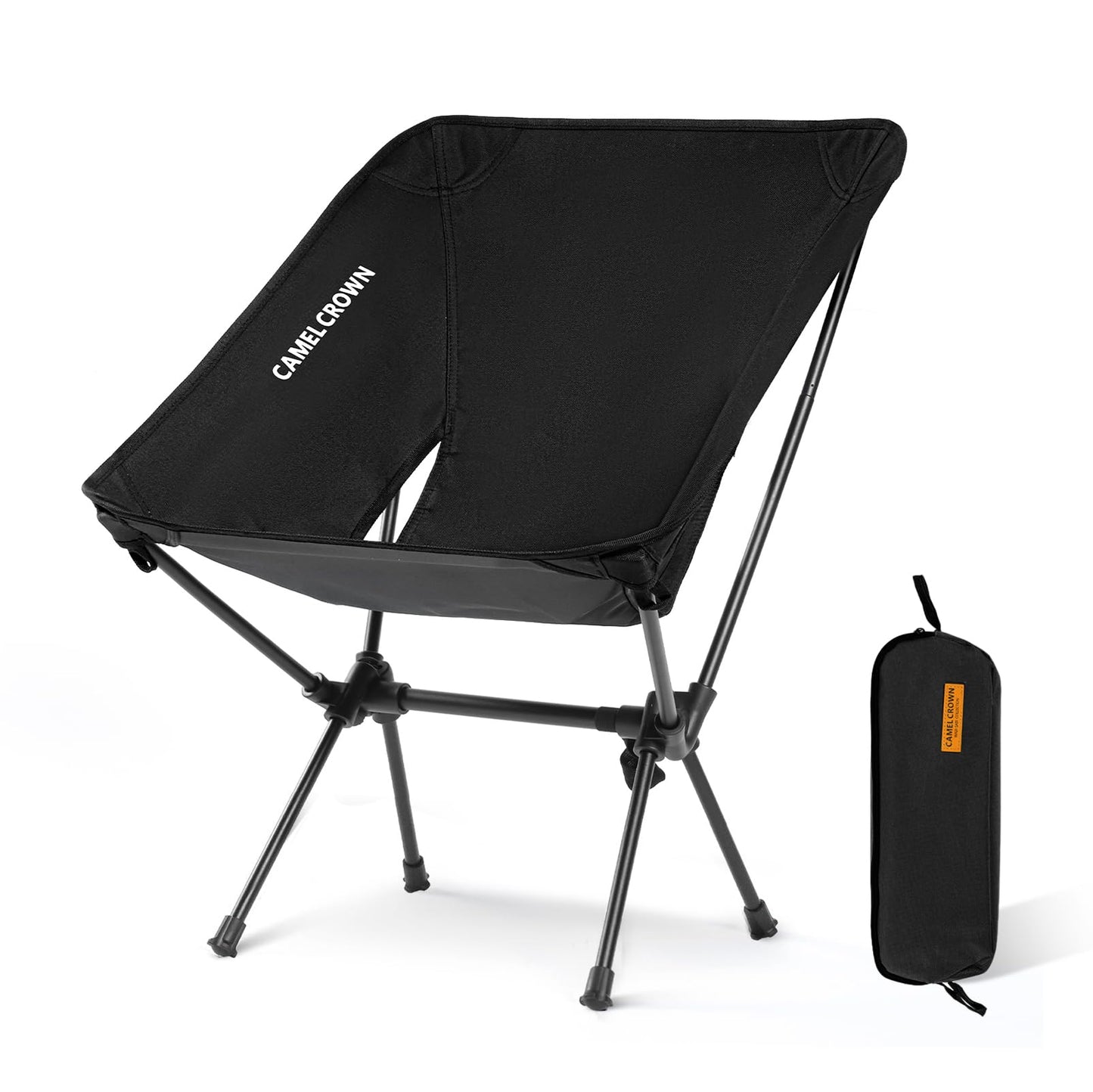 CAMEL CROWN Portable Camping Chair Folding Compact Lawn Lightweight Backpacking Chair with Carry Bag for Outdoor Hiking Beach Travel Picnic Festival Black