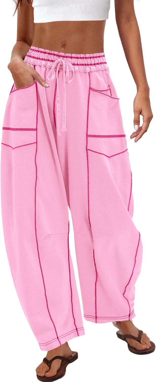 Womens High Waisted Barrel Sweatpants - Wide Leg Drawstring Lounge Pants | Baggy Fit