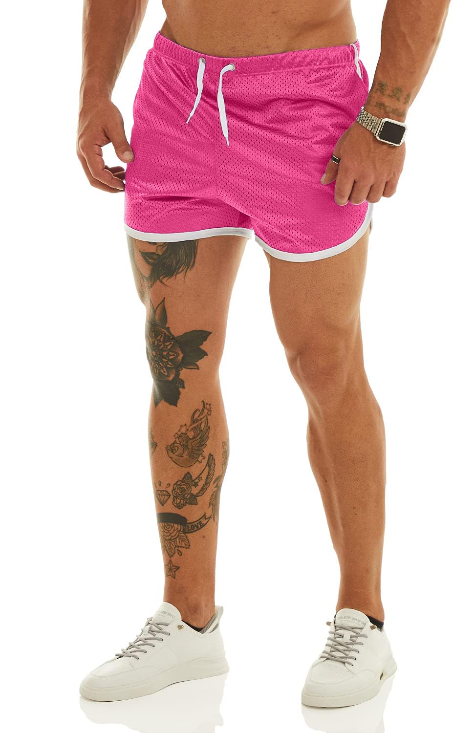 Ouber Men's Fitted Shorts Bodybuilding Workout Gym Running Tight Lifting Shorts with Pockets Green, XXL
