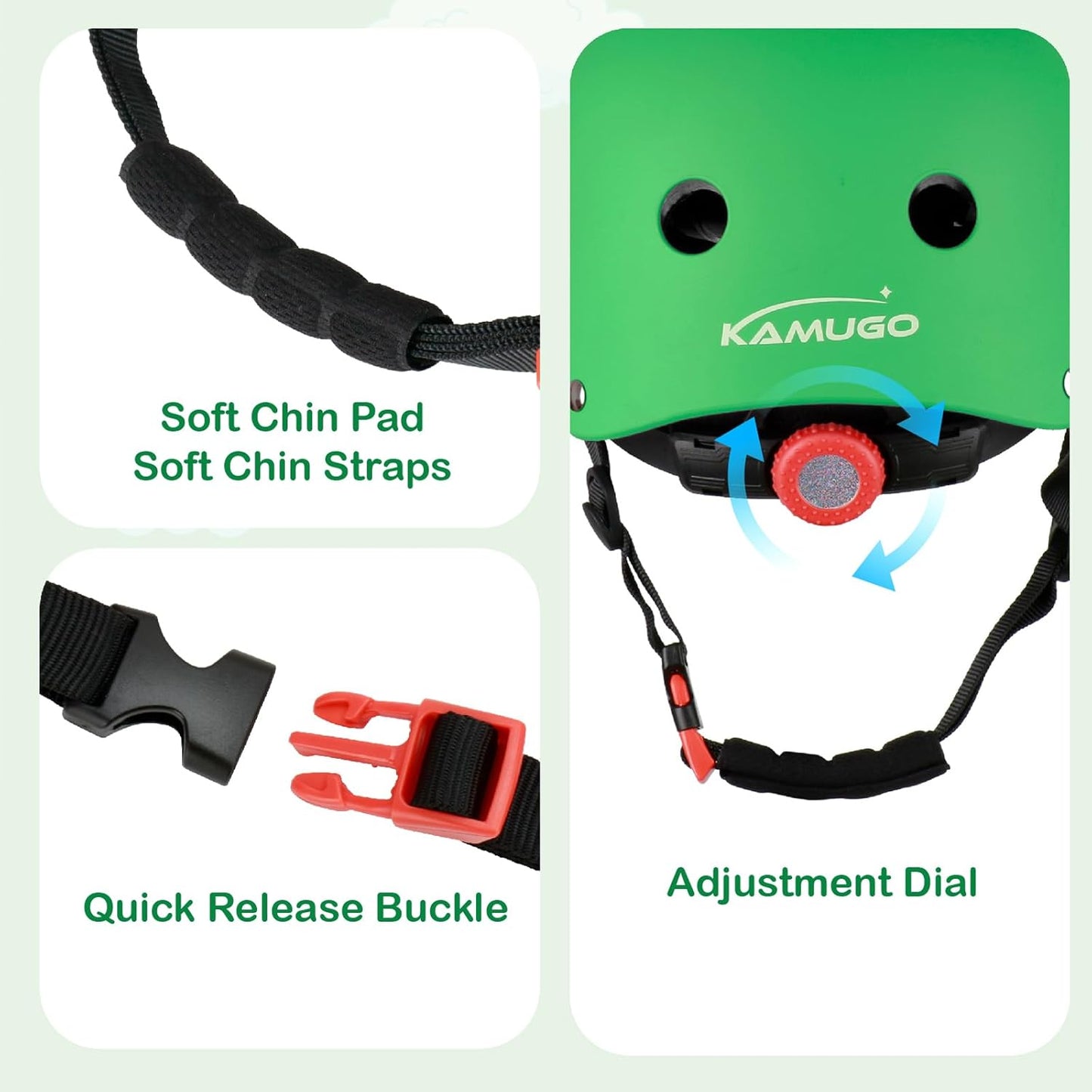 KAMUGO Kids Bike Helmet - Toddler Safety Gear Set with Knee, Elbow & Wrist Pads | Ages 2-8, Boys & Girls