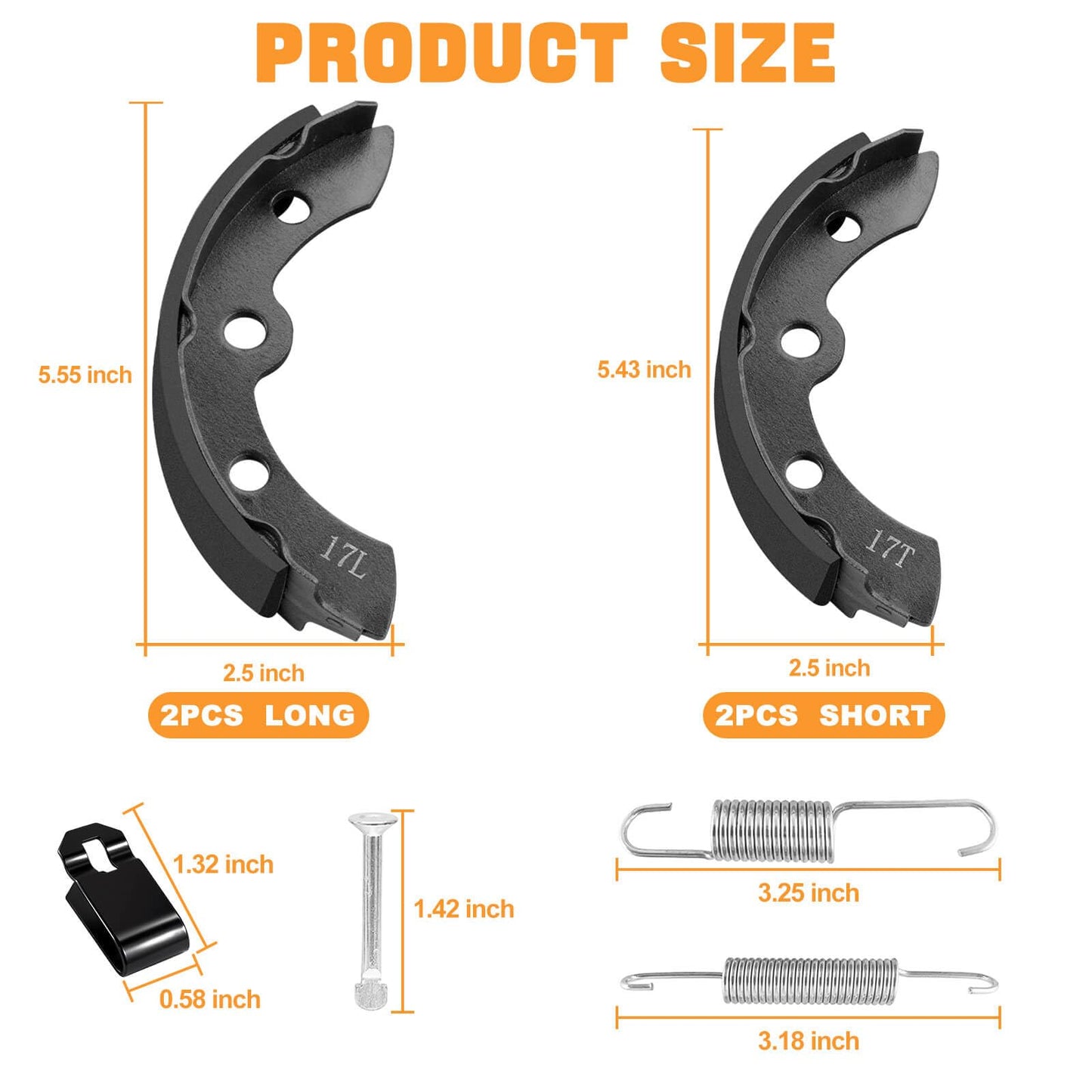 Club Car Brake Shoes Spring Kit Assembly for Club Car DS Precedent G&E1995-Up Golf Cart Brake Shoes OEM1018232-01 1018163-01 Automatic Adjust (2 Short & 2 Long Black)