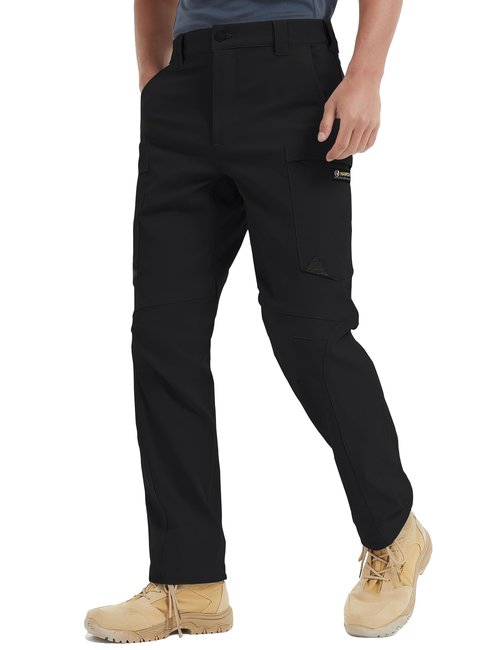 HARD LAND Men's Hiking Pants Lightweight 32" Cargo Tactical Pants for Men Stretch Water Resistant with Cargo Pockets Military Black 28