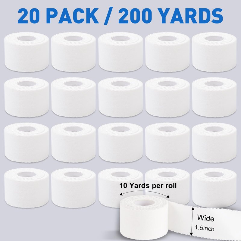CHMI Athletic Tape,White Sports Tape (20 Pack), 200 Yards Rolls Very Strong Easy Tear NO Sticky Residue Best Tape for Gymnastics Climbing Bat Injuries Medical (1.5 Inch X 200 Yards).