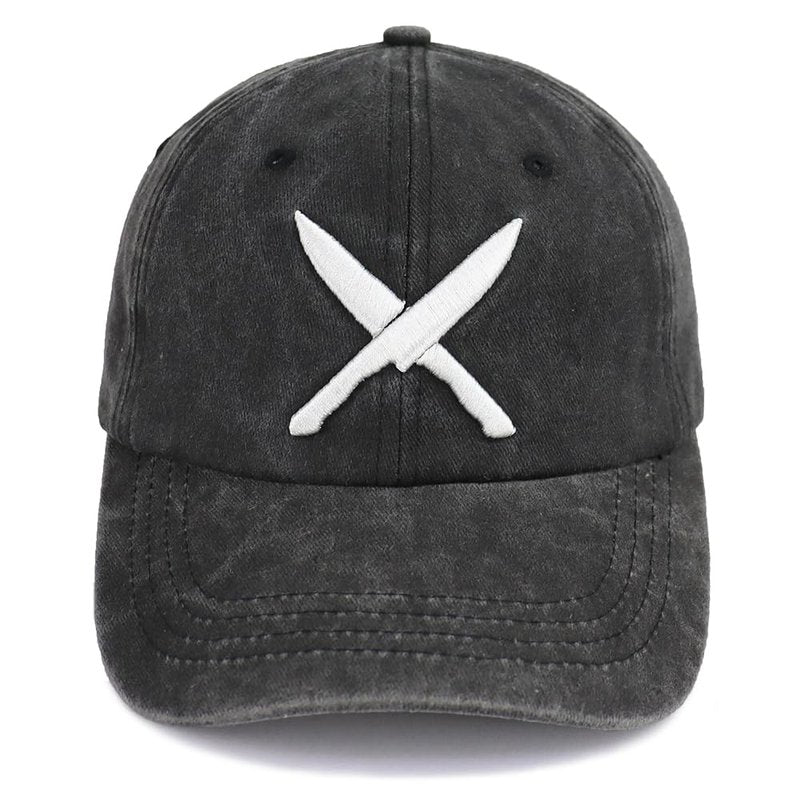 Funny Chef Hats, Cross Knives Kitchen Hat for Men Women, Adjustable Cotton Embroidered Dad Baseball Caps Black