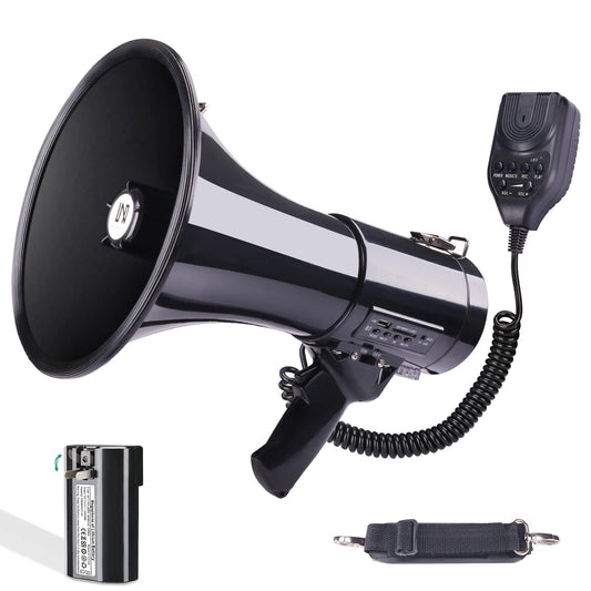 MGROLX 50 Watt Professional Bluetooth Megaphone Bullhorn Speaker with Rechargeable Battery & Portable Strap - Siren and Recording - USB/SD/AUX Input - for Police, Cheerleading, Outdoor