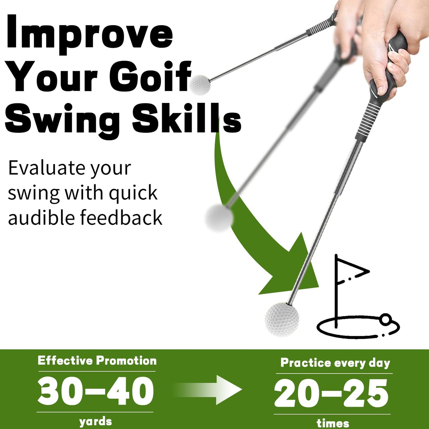 TOTITOM Retractable Golf Swing Training Aid, Golf Grip Trainer for Warm-up, Right-Handed Golf Club for Indoor & Outdoor Practice, Ideal for Beginners Improving Strength