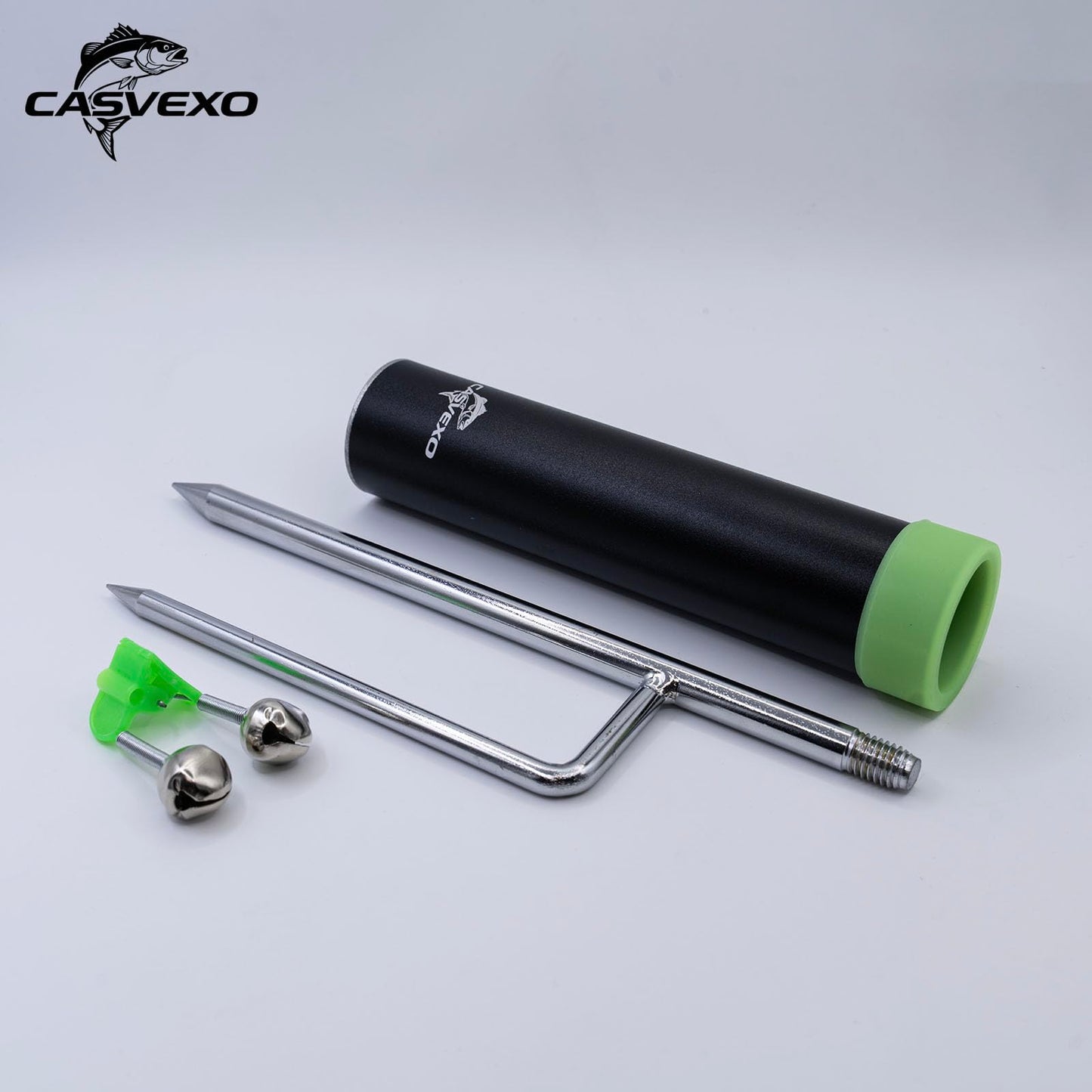 CASVEXO 4 Pack Fishing Rod Holder, Aluminum Fishing Pole Holder for Ground, Rod Holders for Bank Fishing, Double Spike Support, 4 Free Alarm Bells