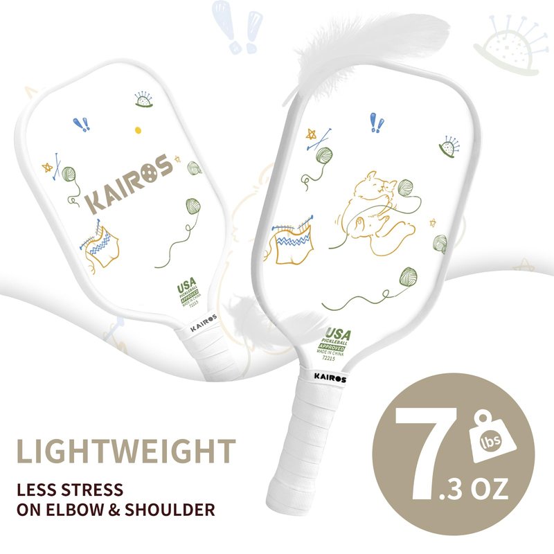 KAIROS Pickleball Paddles, USAPA Approved Pickle Ball Set with 2 Rackets 4 Pickle Balls, Non-Slip Grip Fiberglass Surface Pickleball for Beginners (White)