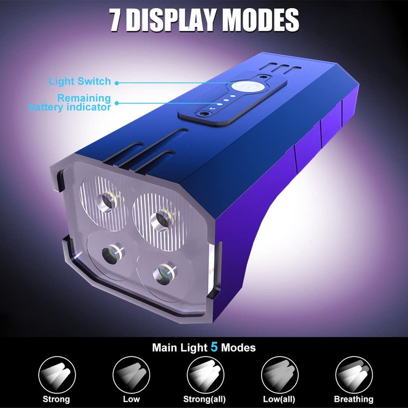 Rechargeable Bicycle Light, Waterproof Bicycle Light, Mountain Bike Light, Battery Life up to 12 Hours, Suitable for Bicycles, Camping, Emergency Lighting, Indicator Lights