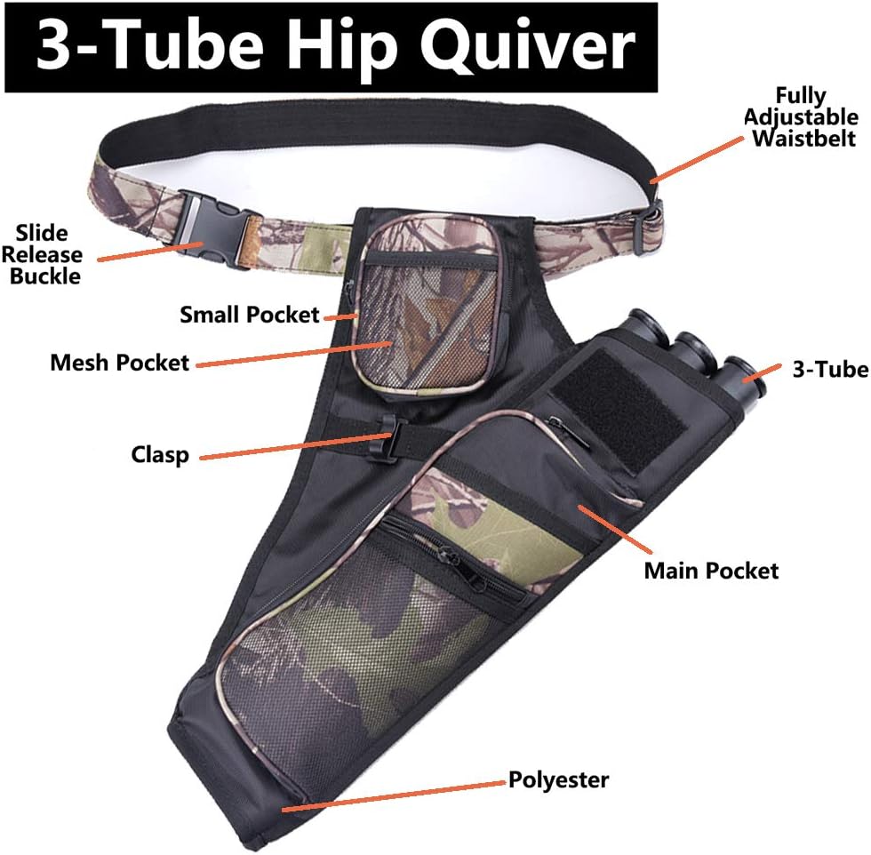 XTACER 3-Tube Hip Quiver - Camo Archery Arrow Holder for Hunting | Adjustable Bow Belt