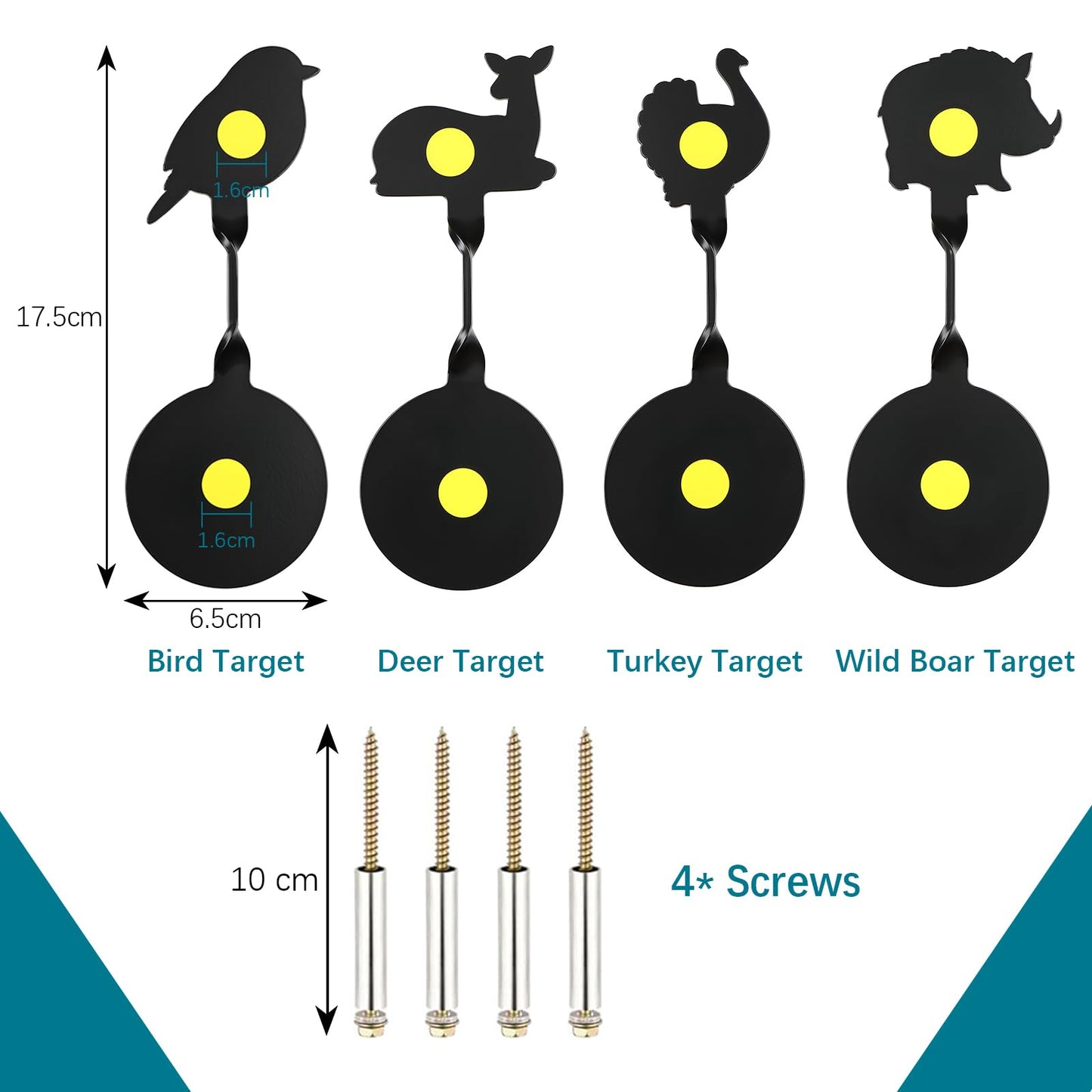 4-Pack Spinner Shooting Targets Auto Reset Steel Resetting Gun Target Heavy Metal Steel Spinning Target for Shooting (Animals - Group 1)