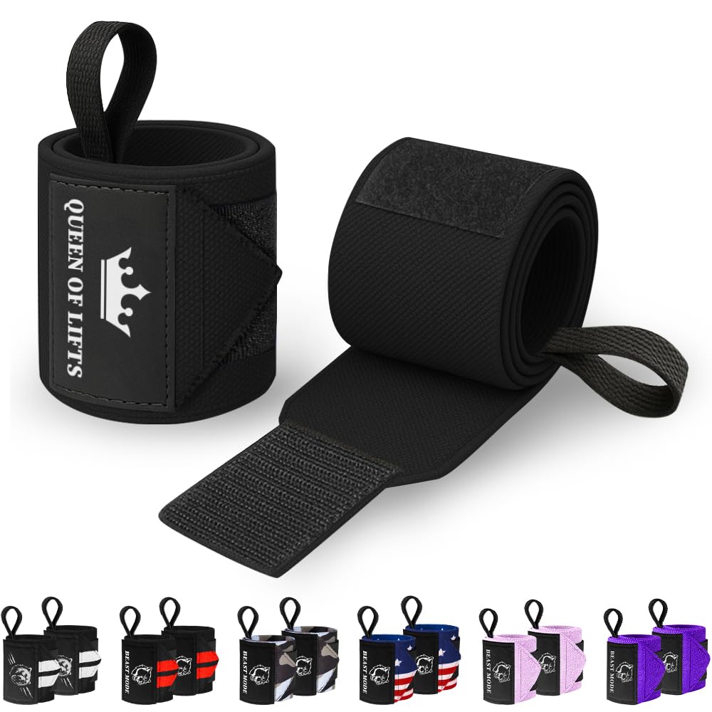 TECEUM Weightlifting Wrist Wraps with Thumb Loop – Black – Queen of Lifts – 12 inch – Heavy-Duty Workout Wrist Support & Protection – Ideal for Powerlifting, Strength Training, Bodybuilding