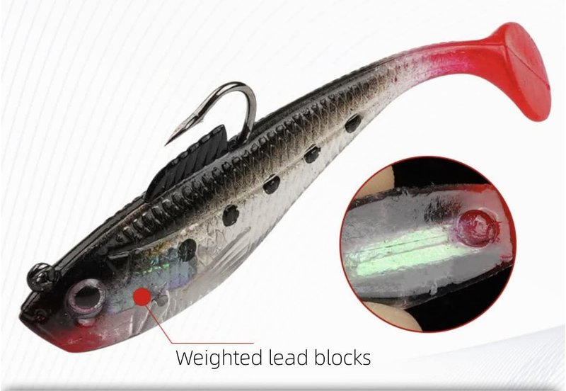 Soft Fishing Lures - Pre-Rigged Jig Head Paddle Tail Swimbaits for Bass | Shad & Tadpole Spinner Bait