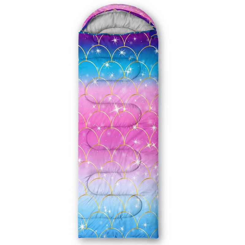 Axolotl Mermaid Scales Kids Girls Sleeping Bag - Lightweight Warm Cold Weather Hike Travel, Waterproof Portable Camping Outdoor Indoor Rainbow