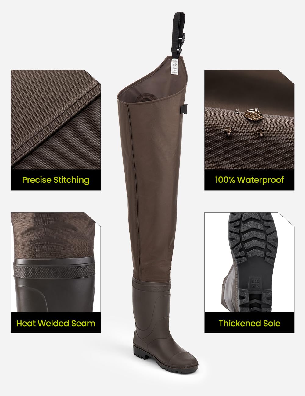 TIDEWE Hip Wader, Lightweight Hip Boot for Men and Women, 2-Ply PVC/Nylon Fishing Hip Wader Brown Size 11