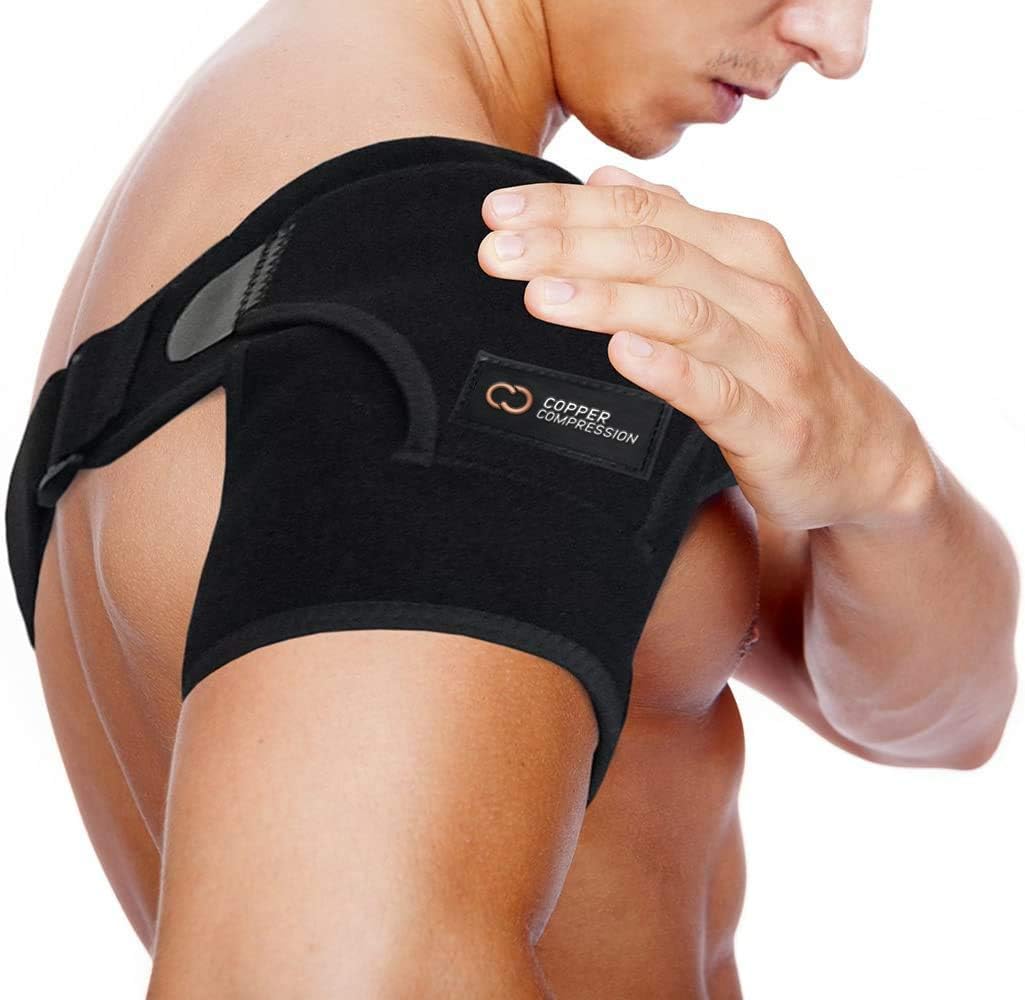 Copper Compression Shoulder Brace - Support for Torn Rotator Cuff & AC Joint Pain Relief | Adjustable Fit for Men & Women - Black - S/M