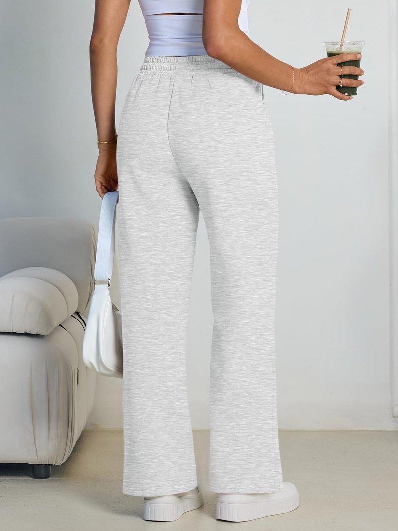 Trendy Queen Womens Wide Leg Fleece Lined Sweatpants Winter Lounge Travel Pants Fall Fashion Outfits 2026 Baggy Joggers Clothes with Pockets Grey XS