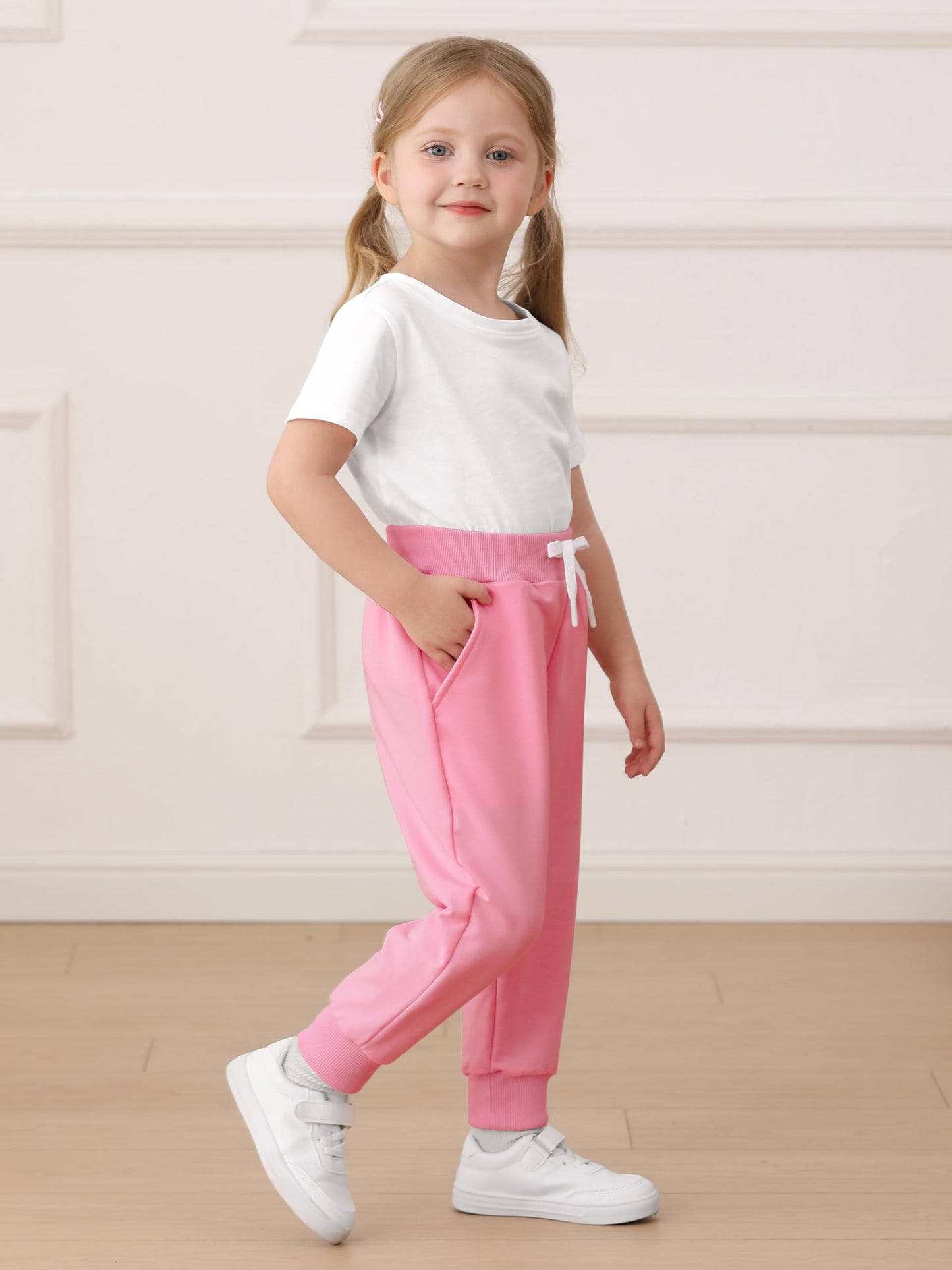 Resinta 3 Packs Girls' Sweatpants Toddler Active Jogger Pants Kids Casual Athletic Pull On Pant with Drawstring and Pockets