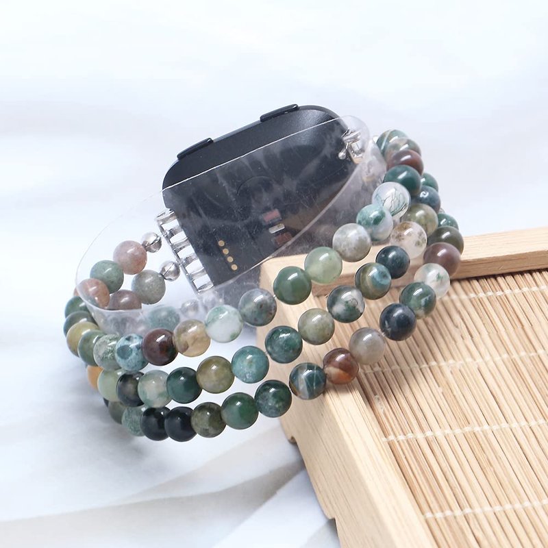 C&L Accessories Fashion Wristband Compatible with Fitbit Versa 2 Bands Beaded Adjustable Bracelet Band for Women (Indian Agate)
