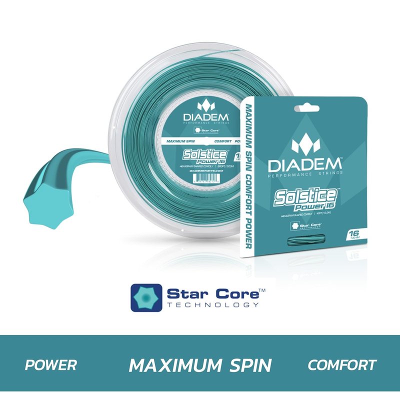Diadem Solstice Power Tennis String Reel | Star Shaped for High Spin Co-Poly (17, 1.20mm) Teal String Reel (200m/660ft)