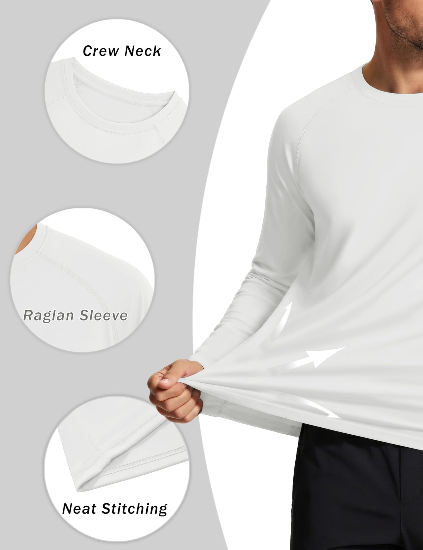 MAGCOMSEN 2 Pack Men's Long Sleeve Shirts Sun Protection UPF 50+ UV SPF Dry Fit T-Shirt for Swim Athletic White L