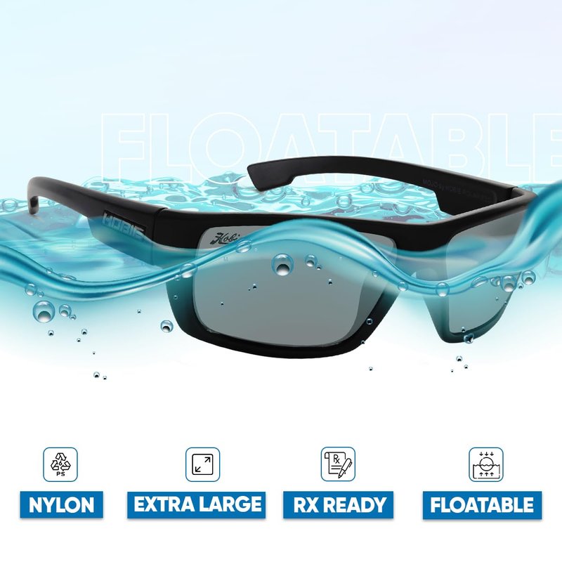 Hobie Mojo Float Polarized Sunglasses for Men and Women - UV Protection, Fashion for Womens and Mens, Rx Ready, Floatable, Lightweight & Durable,- Satin Black Frame, Grey Lens