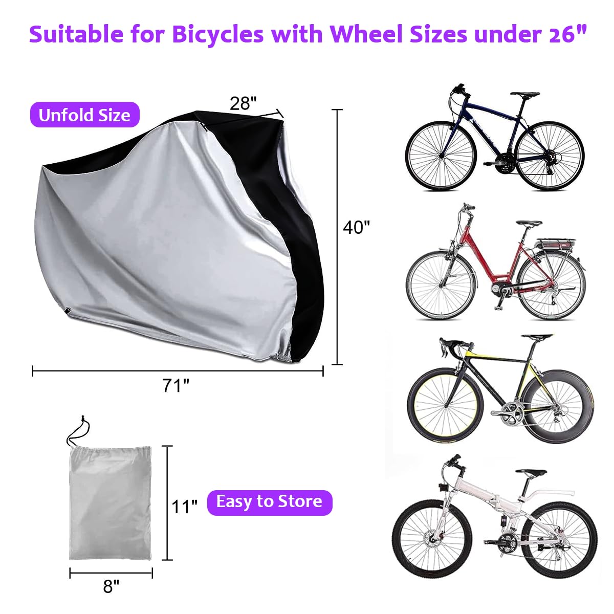 Upgraded Heavy Duty Bicycle Cover for 1-2 Bikes, Waterproof Outdoor Storage - Ripstop & UV Protection Bike Tarp for Mountain, Road, Electric Bike - Windproof Buckle & Lock Hole Design